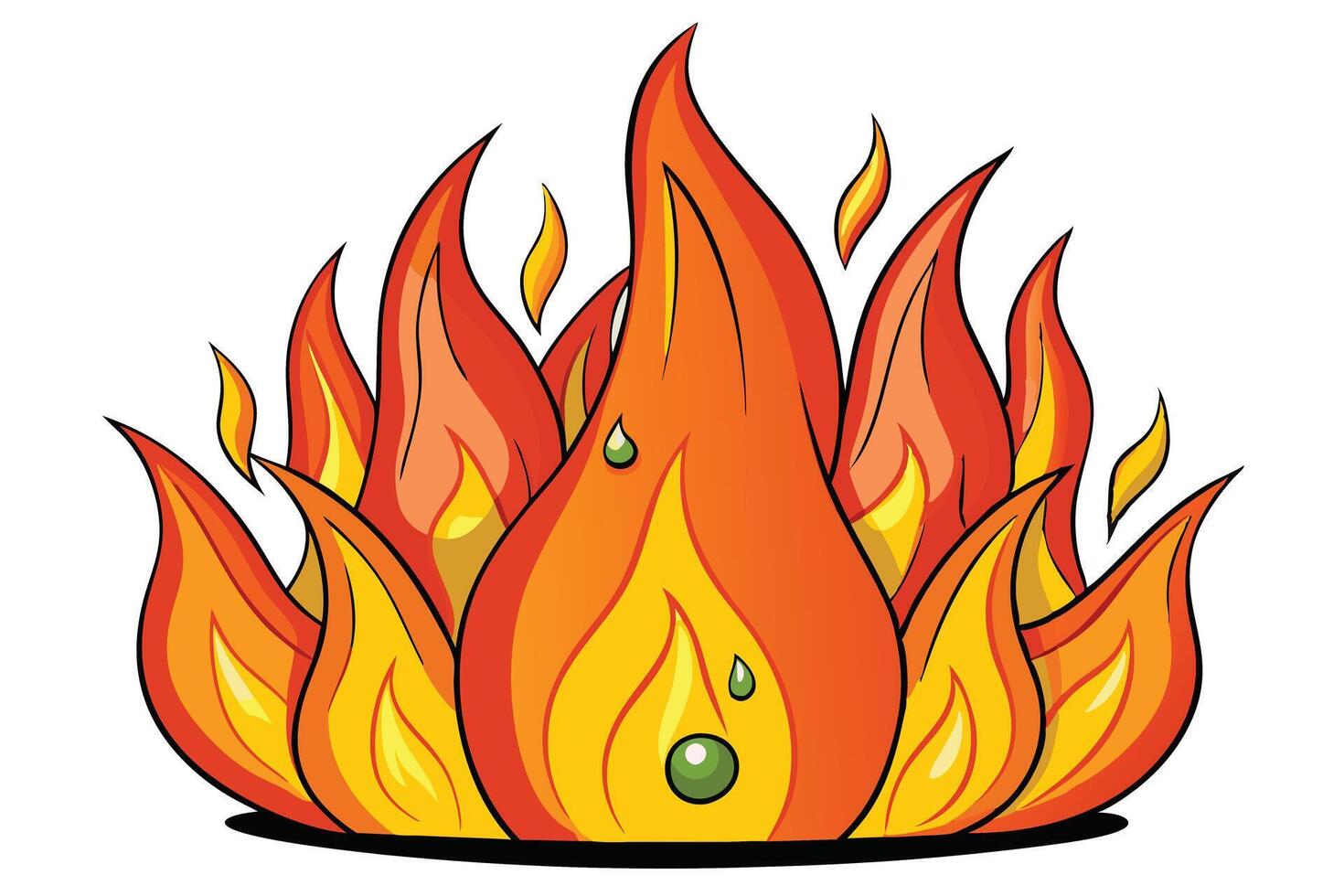 A set of vibrant and colorful fire flames with red, orange, and yellow hues representing a dynamic and fiery energy, ideal for creative visual designs vector