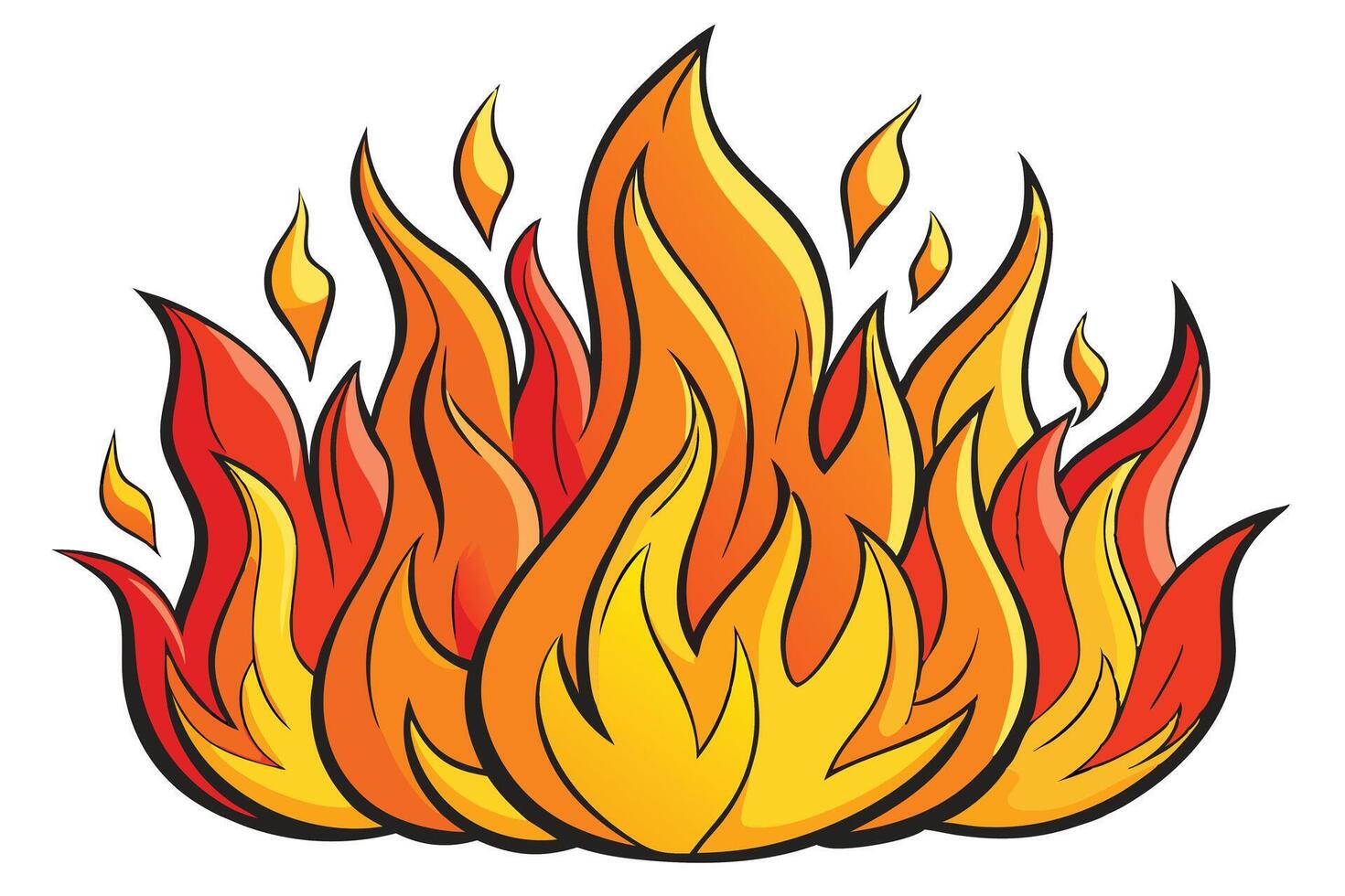 Stylized illustration of colorful and expressive fire flames in orange, yellow, and red, symbolizing passion, heat, and energy in a striking design vector