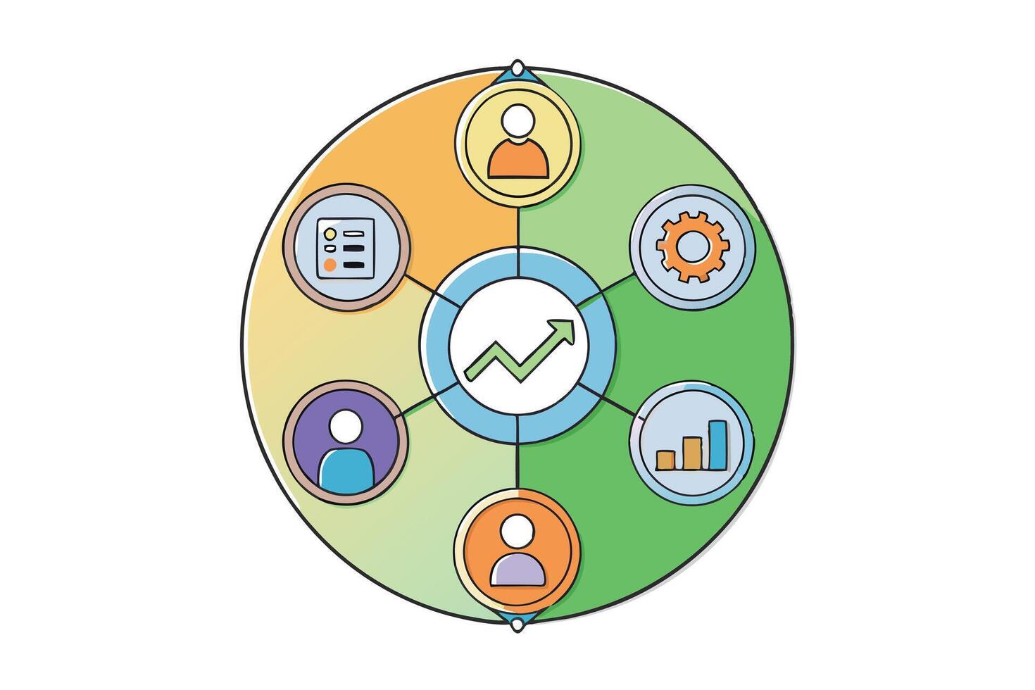 Infographic circular diagram with five connected steps or options, ideal for illustrating processes, decision making, or workflow sequences vector