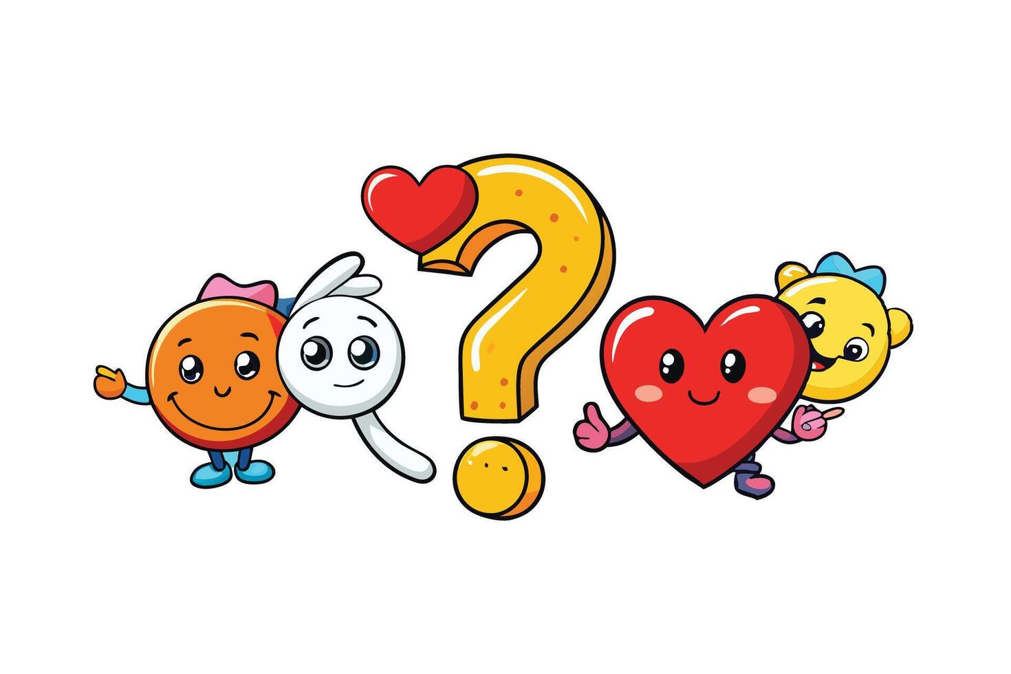 Whimsical and playful illustration with question marks, hearts, and exclamation points, ideal for conveying curiosity and excitement in creative projects vector