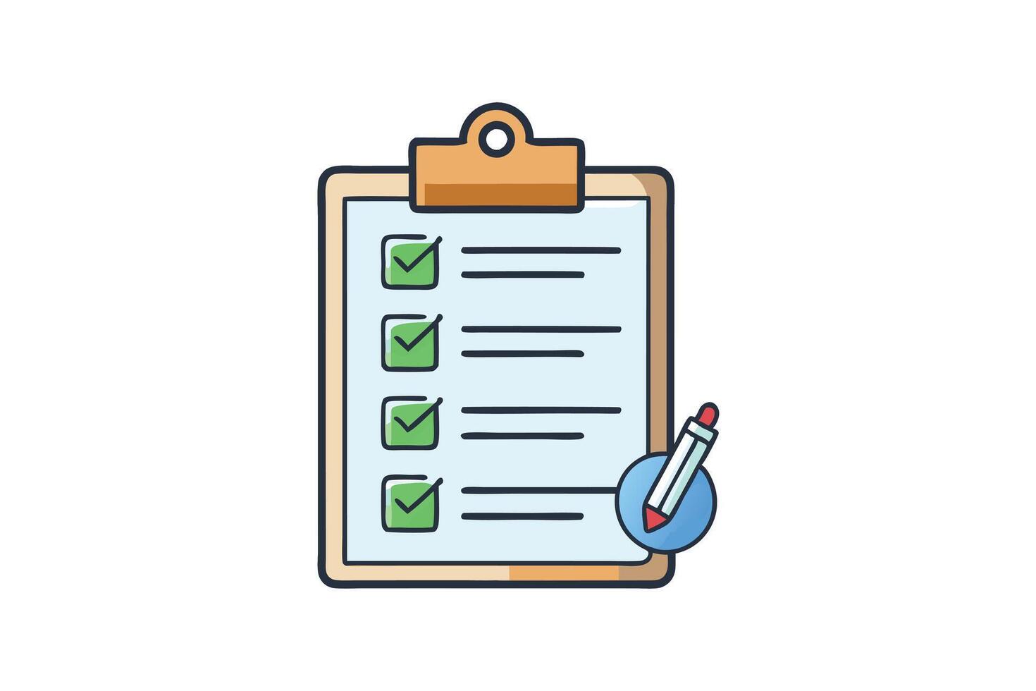 illustration of checklist with check marks on clipboard with pencil, task management concept vector