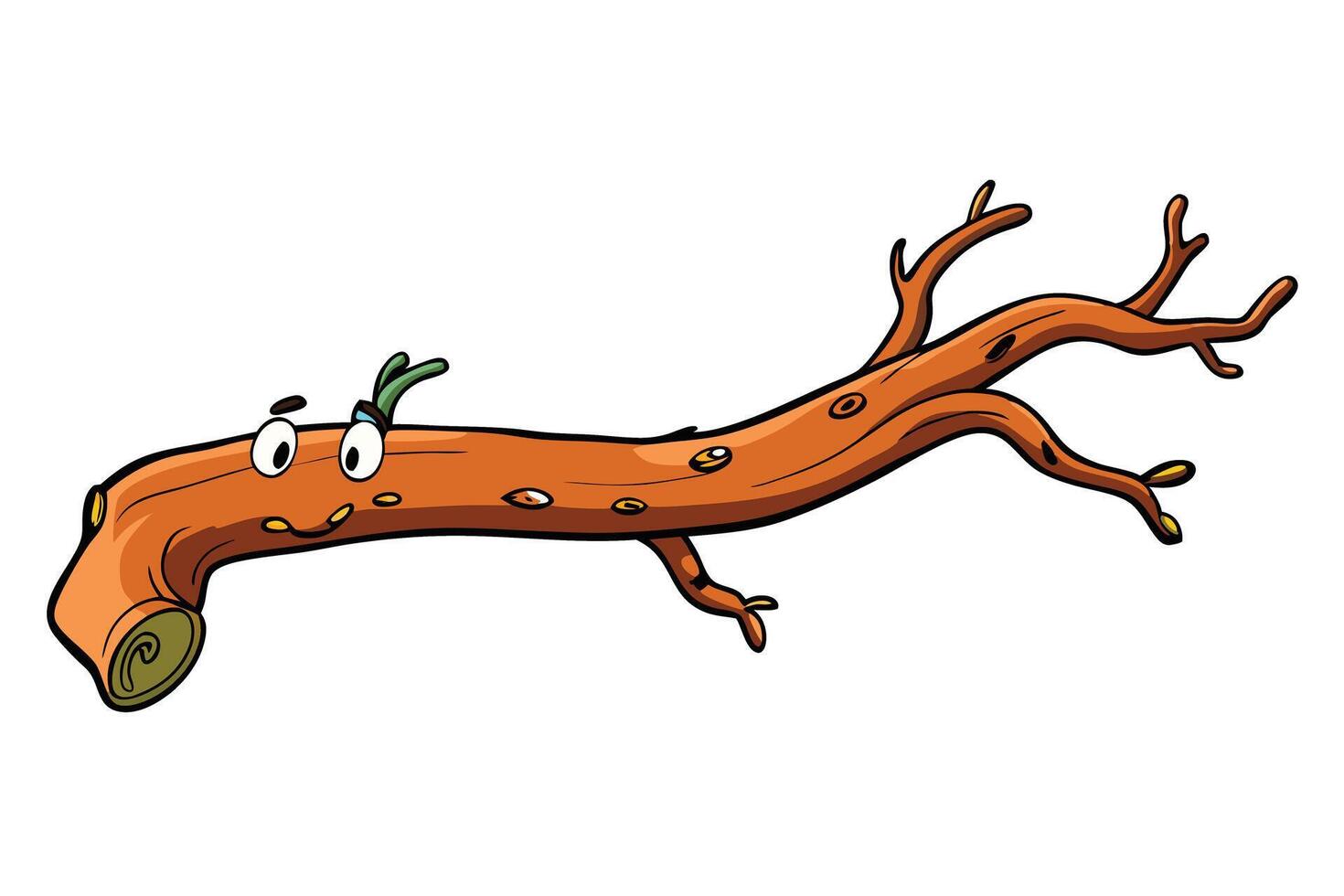 Cute and quirky dry tree branch character with exaggerated facial features in a stylized cartoon design, perfect for nature and humor themed content vector