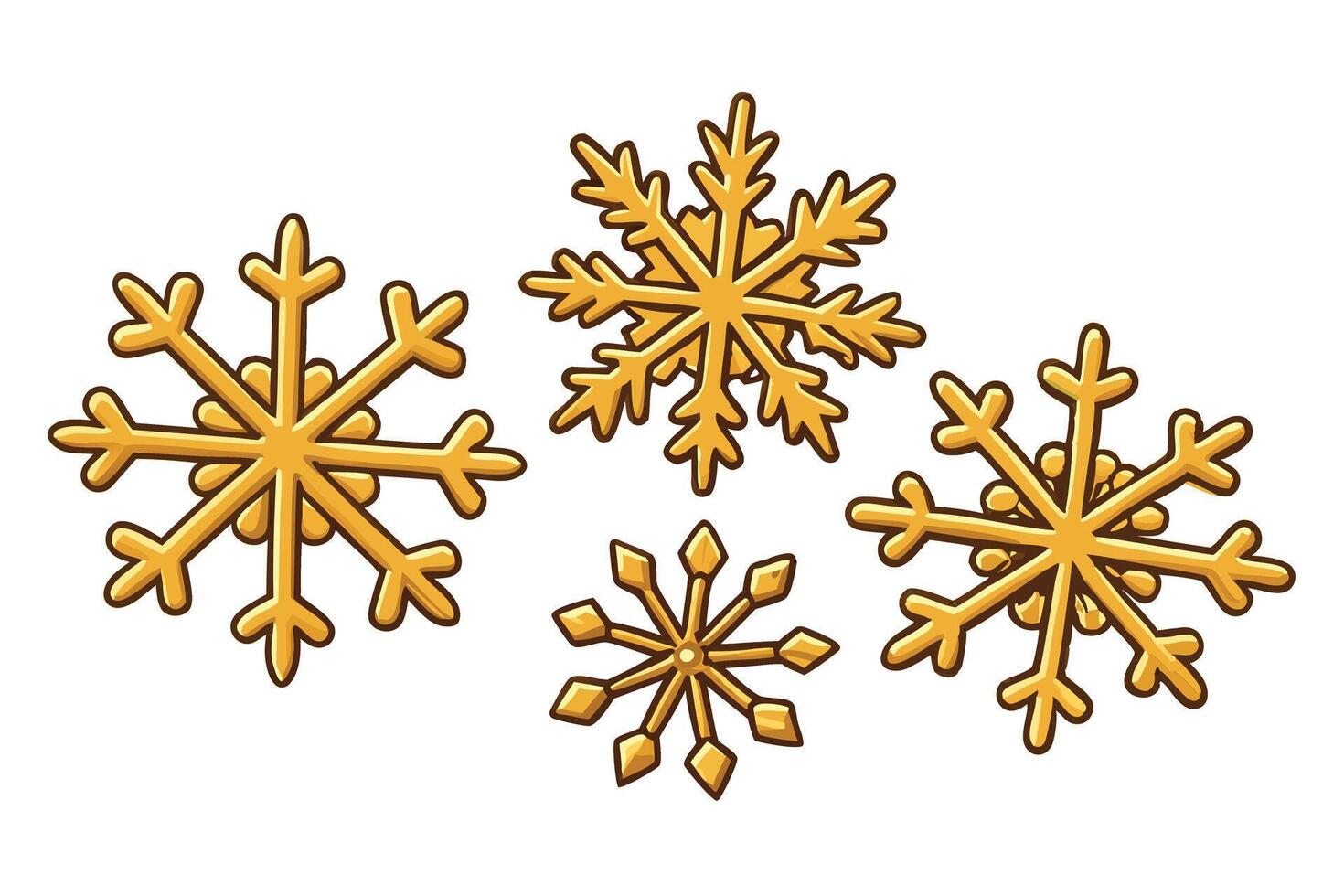 Golden snowflakes in a variety of designs, perfect for creating sophisticated and stylish winter themed decorations and holiday greetings vector
