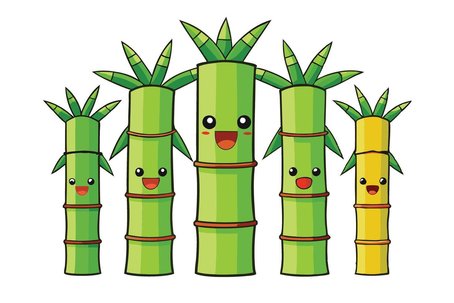 Colorful and whimsical cartoon bamboo plants with expressive faces, creating a playful and engaging atmosphere for animation and creative graphics vector