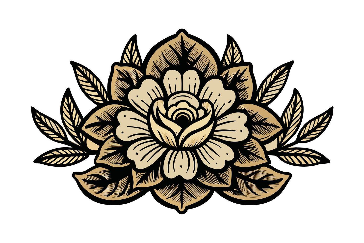Elegant black and beige sketched rose flower arrangement with detailed leaves, perfect for rustic wedding designs and nature themed graphics vector