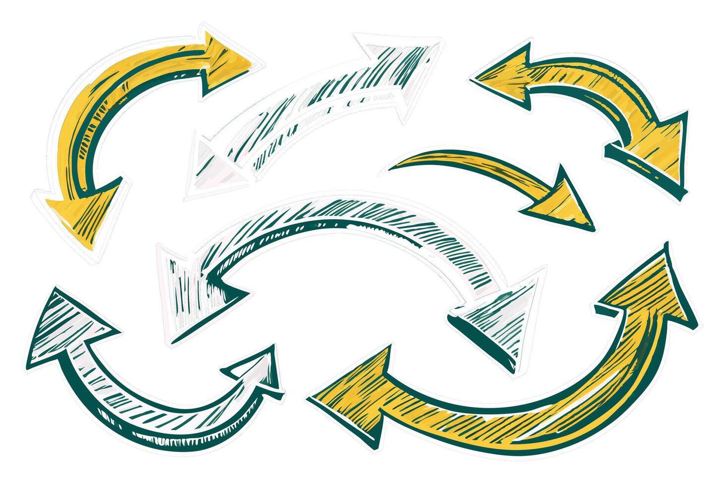 Sketchy hand drawn arrows with curved and straight directions, perfect for use in illustrating dynamic exchanges, direction, and connection vector