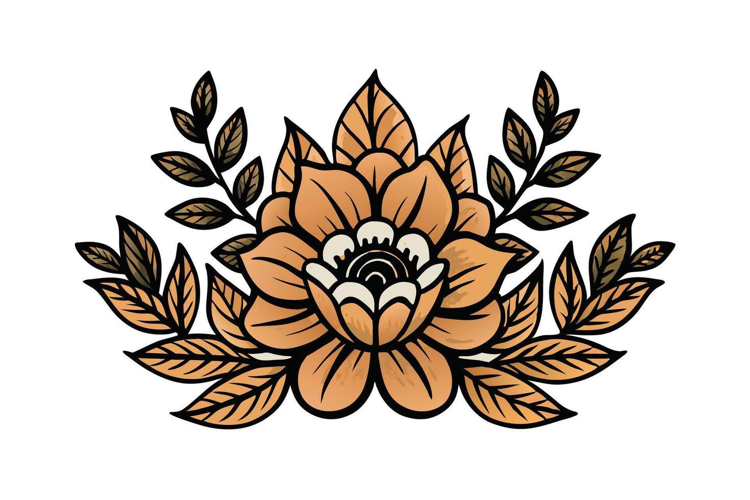 Charming rustic floral sketch featuring black outlined rose and delicate leaves, suitable for vintage illustrations and hand drawn style designs vector
