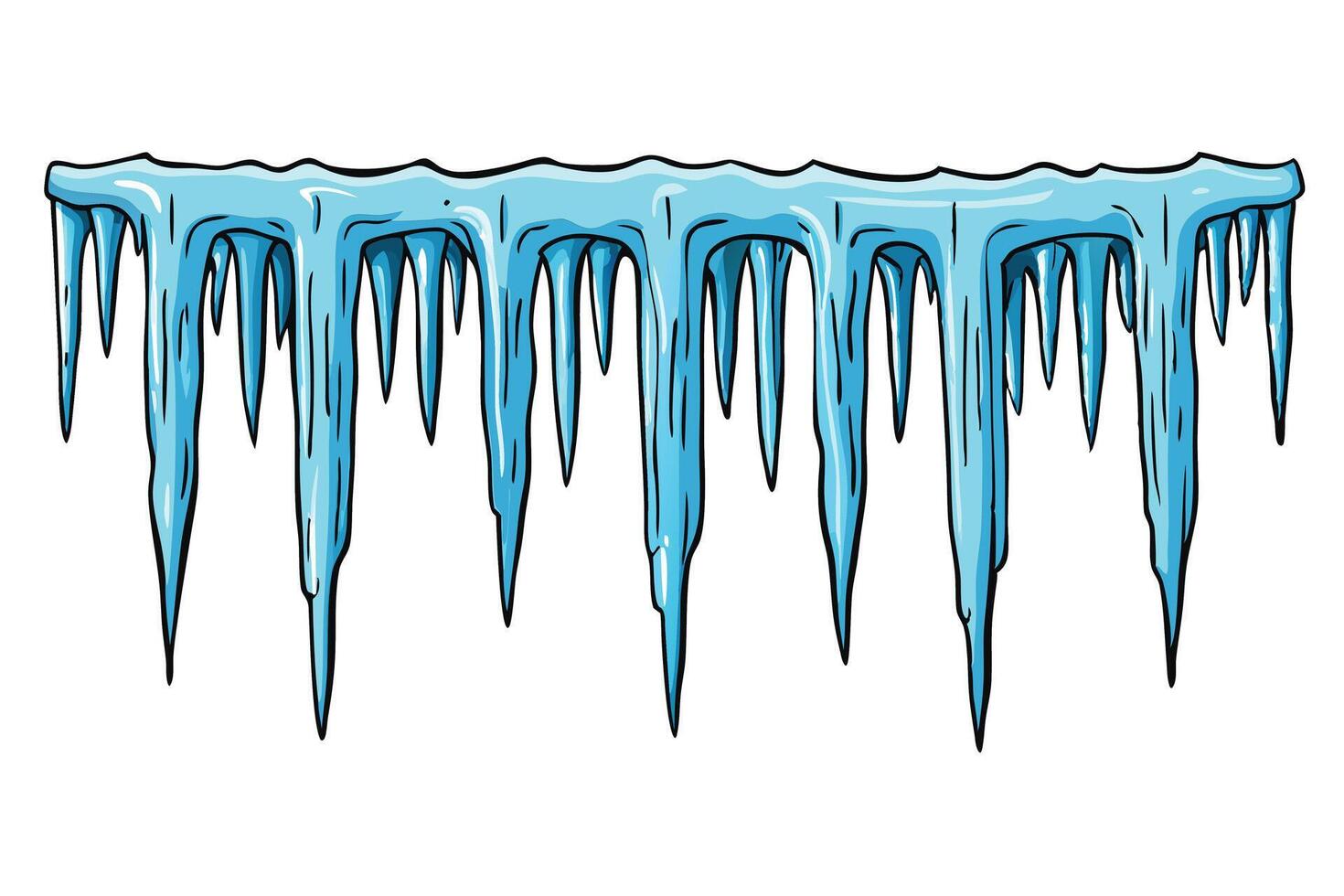 Set of hand drawn, isolated blue icicles with a glossy, frozen look, perfect for winter themed designs and seasonal decorations vector