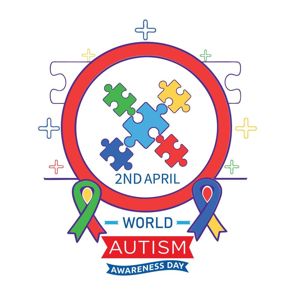Puzzle Pieces With Two Sides Ribbons 2nd April World Autism Awareness Day Illustration vector