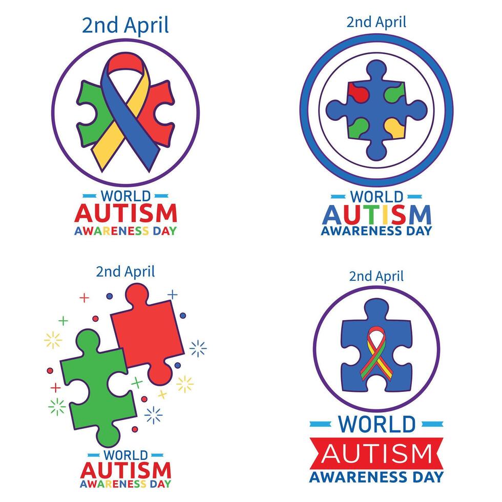 2nd April World Autism Awareness Day Concept With Ribbon In Puzzle Pieces Symbol Of Autism Flat Illustration vector