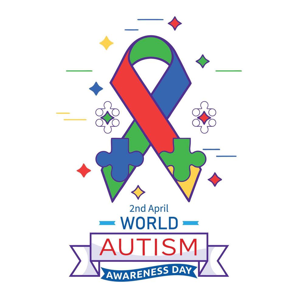 Single Piece Of Autism Ribbon With Two Puzzle pieces Symbol Of Autism Awareness Day Concept Of 2nd April Illustration vector