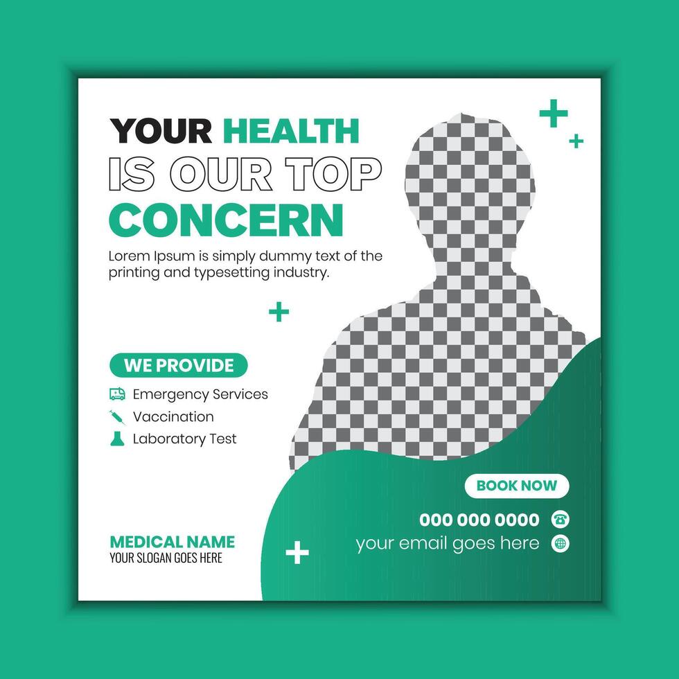 Elegant and modern medical social media post template, modern healthcare design for hospitals, clinics, doctors, and dentists vector