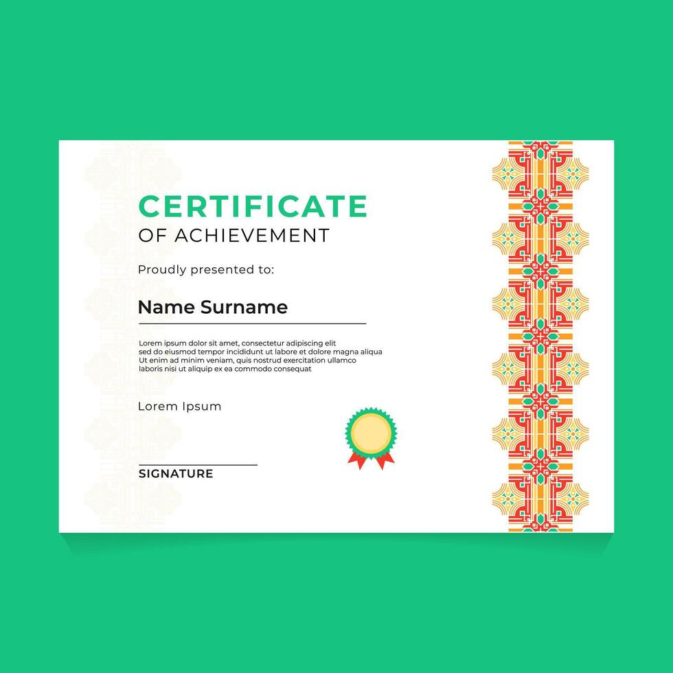 Certificate Design Template with Vertical Chinese Geometric Ornament and Stroke Silhouette vector