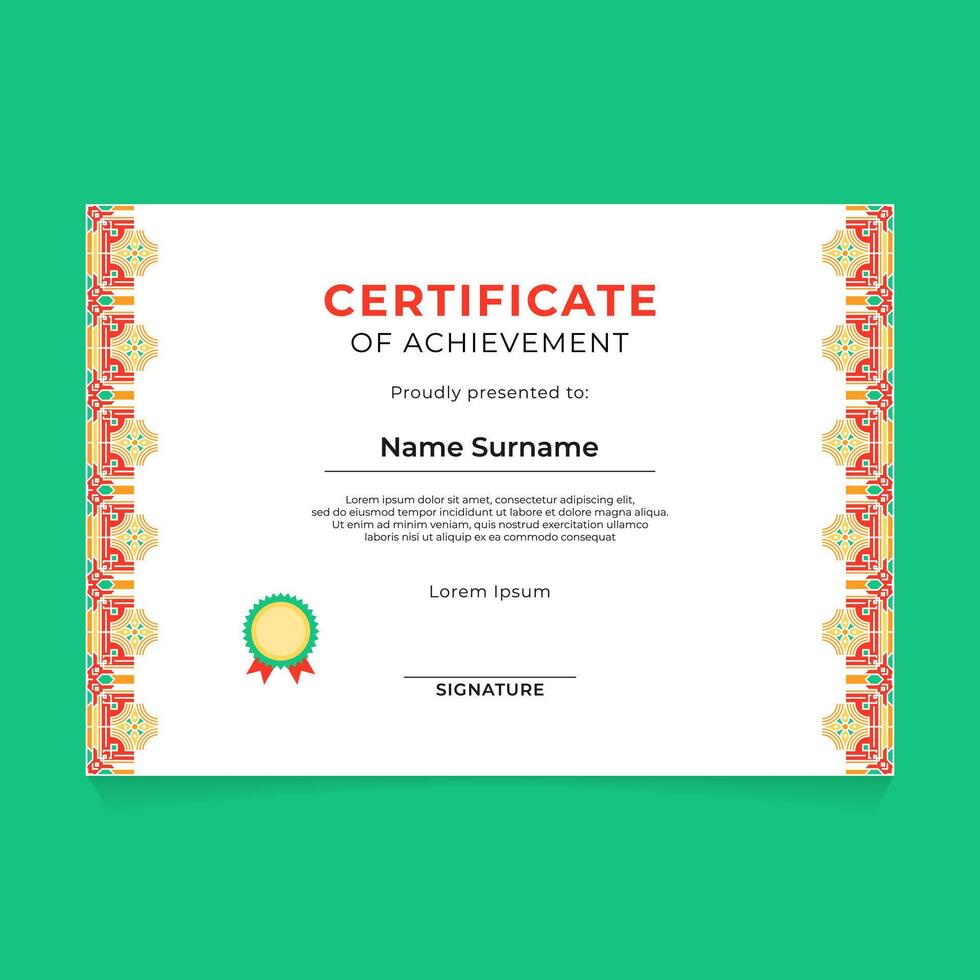Certificate Template Design with Geometric Chinese Ornament on Left and Right Side vector