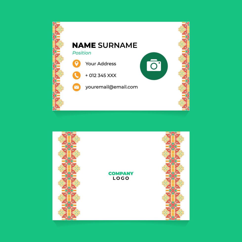 Name Card Design with Geometric Chinese Vertical Ornament on Left and Right Side vector
