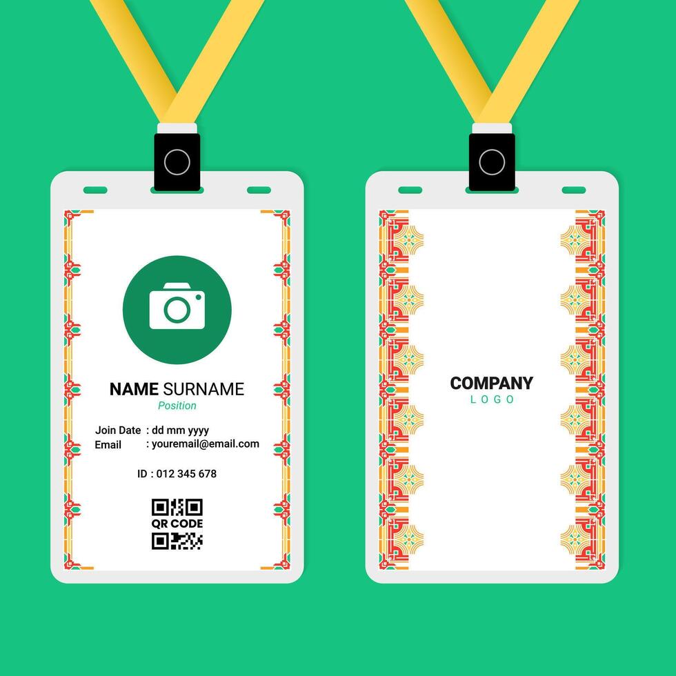 ID Card Design with Geometric Chinese Ornament on Left and Right Side vector