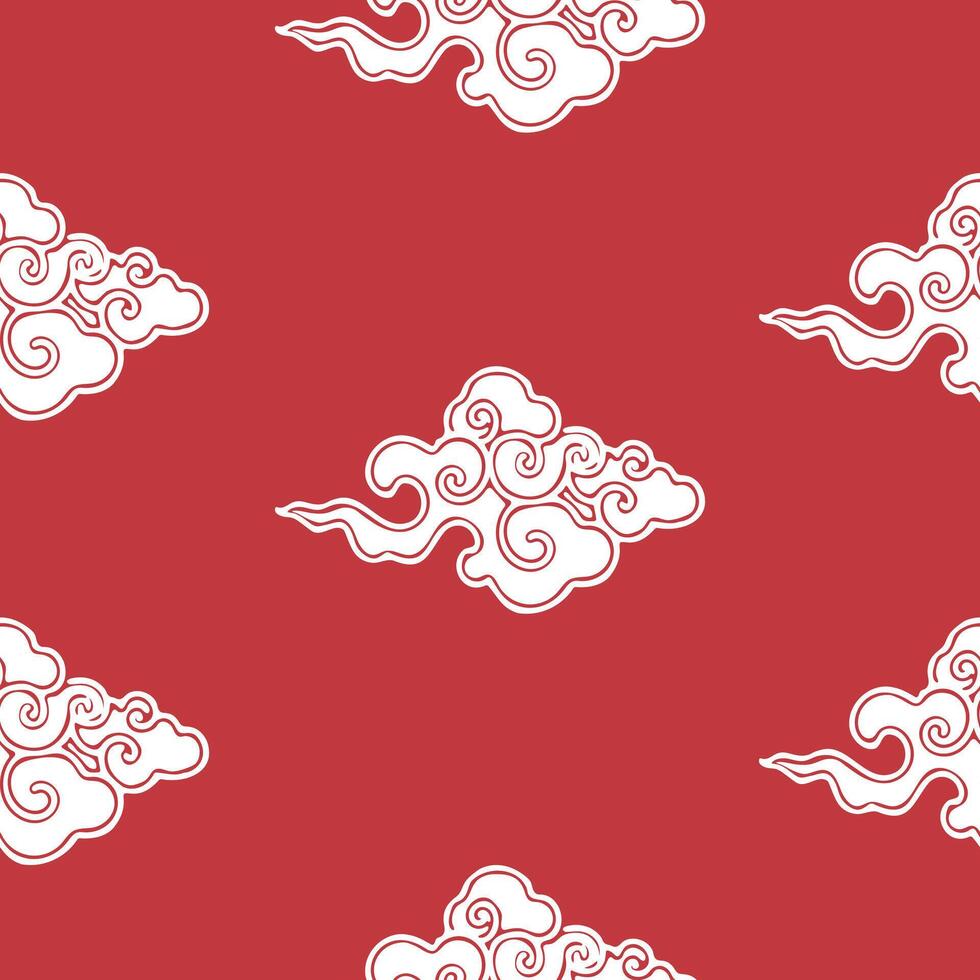 Seamless pattern with tradition chinese or tibetan cloud on red background. Flat design for card, wallpaper, cover, wrapping, banner, poster, backdrop. vector