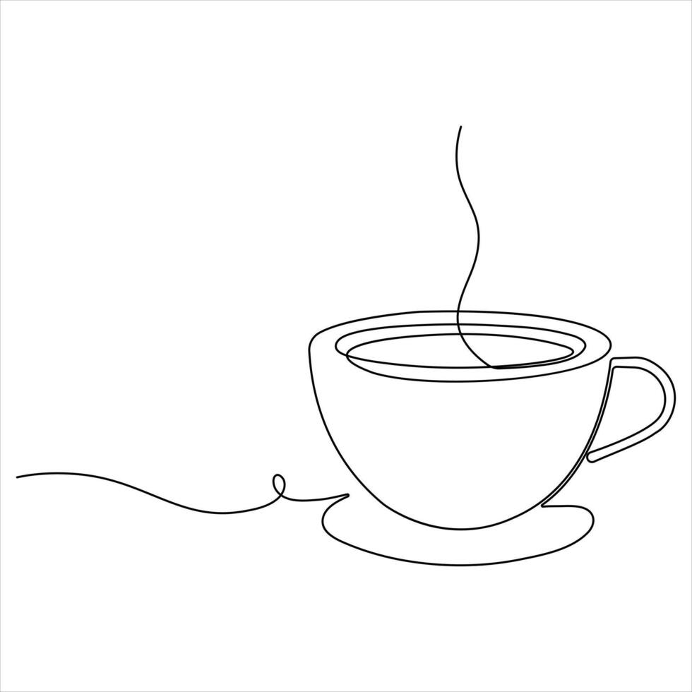 Continuous single line drawing a cup of coffee or tea Coffee single line art drawing outline style illustration vector