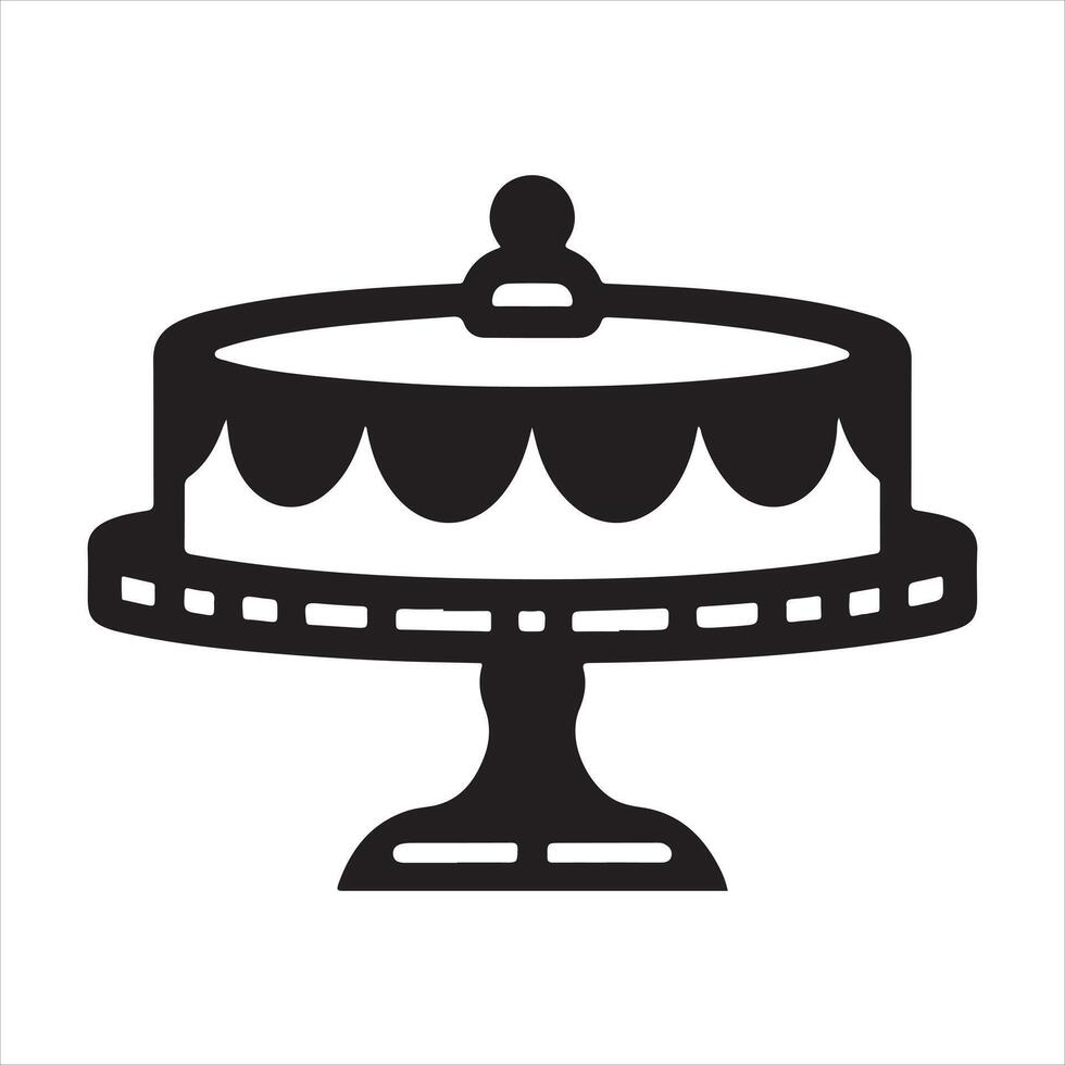 Cake Stand flat black silhouette white background vector