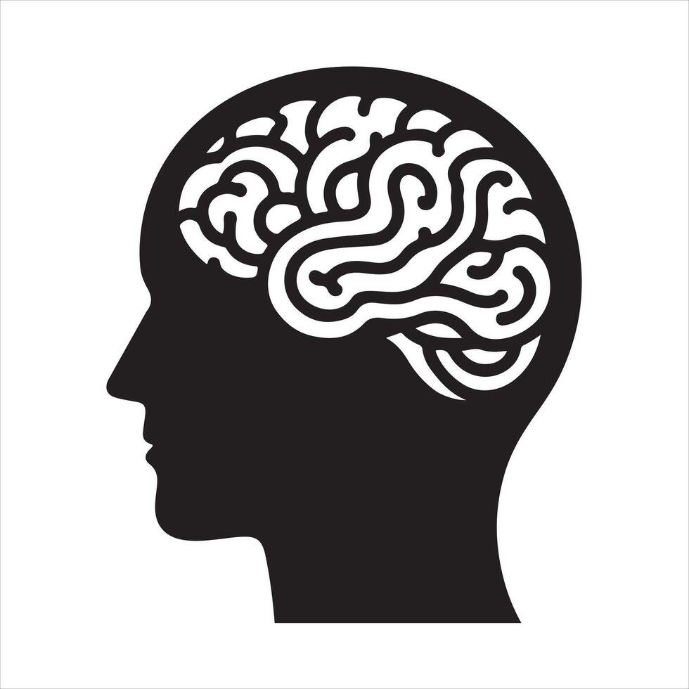 Human Brain Icon silhouette white background vector