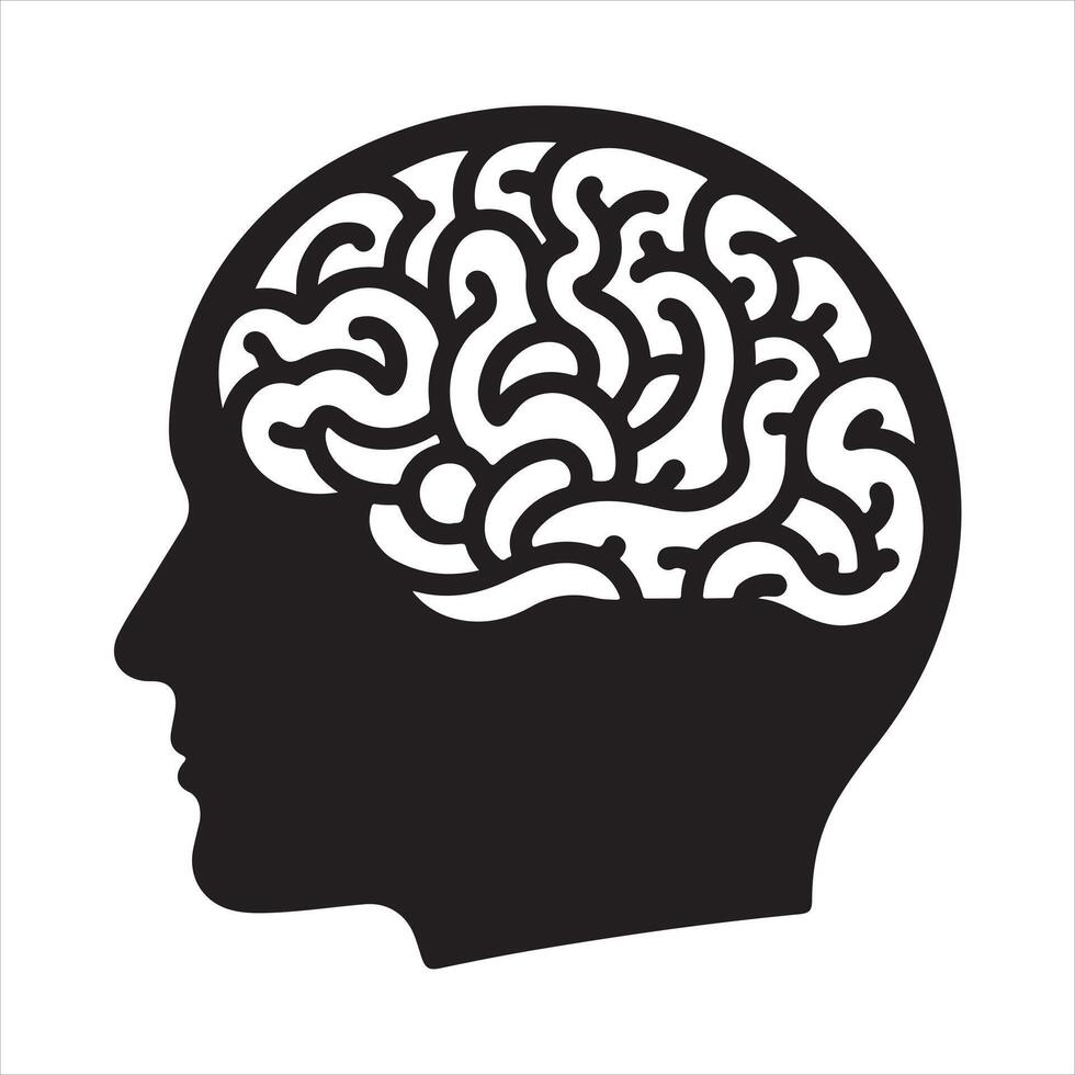 Human Brain Icon silhouette on white background vector