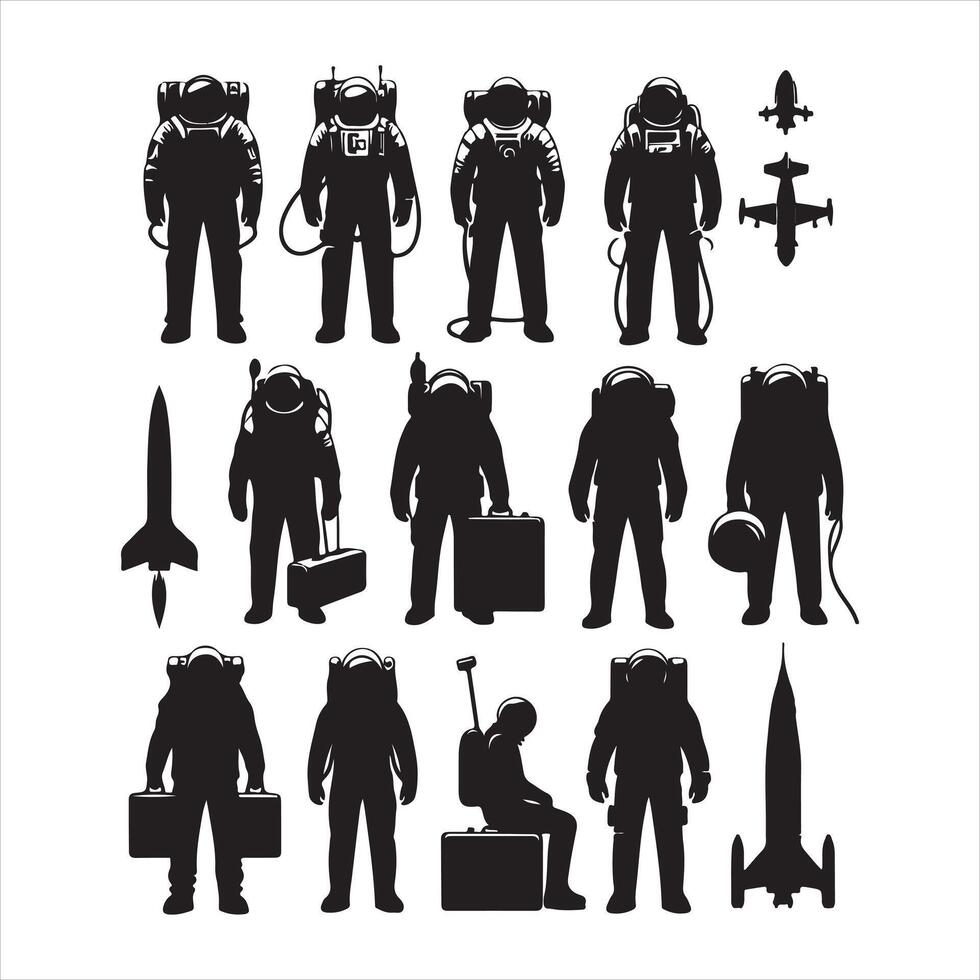 Set of Astronaut silhouette white background vector