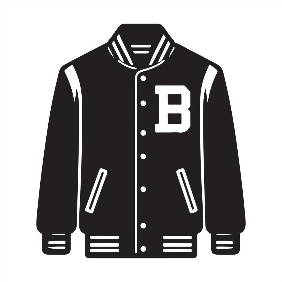 Simple Varsity Jacket Black silhouette on white background vector