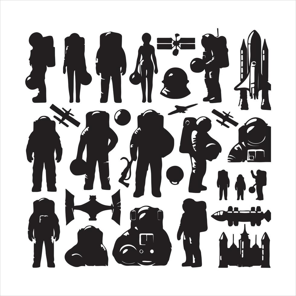 Set of Astronaut silhouette on white background vector