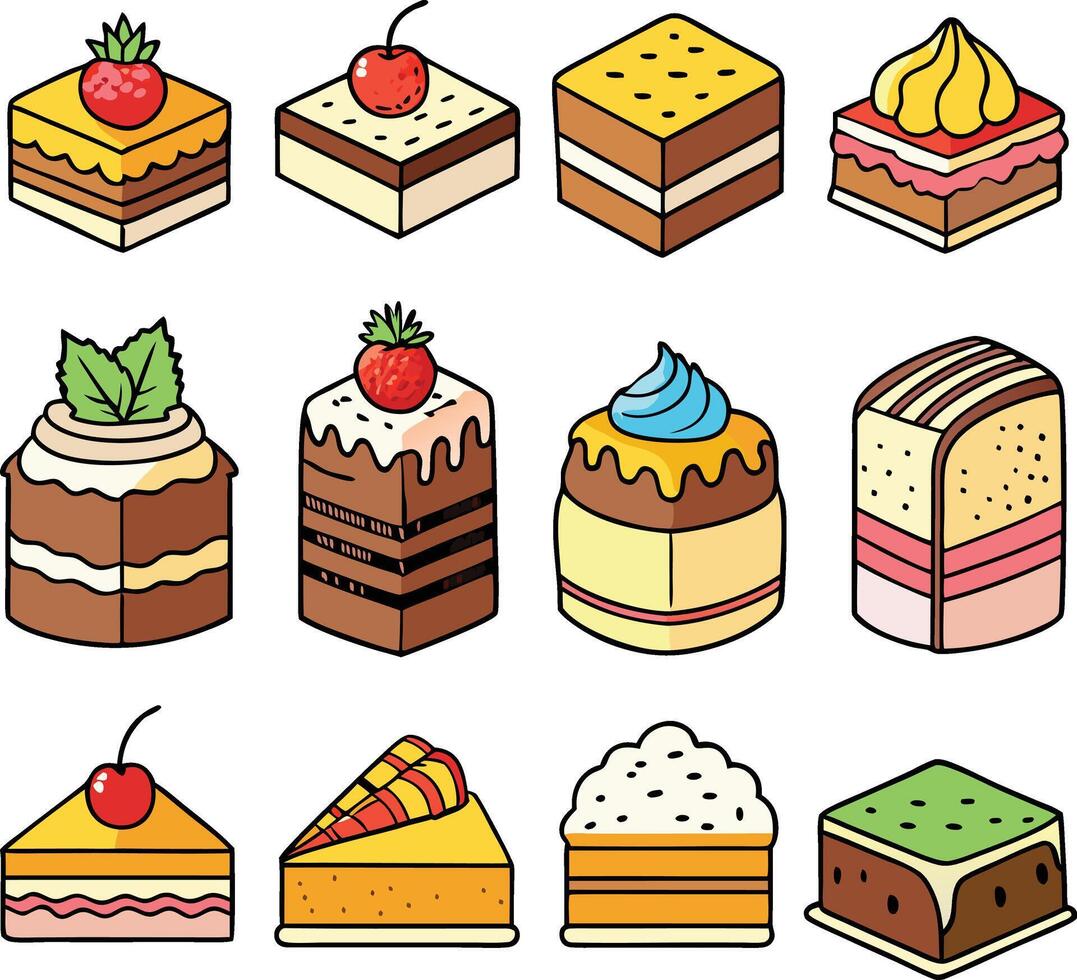 16 different cake slice vector