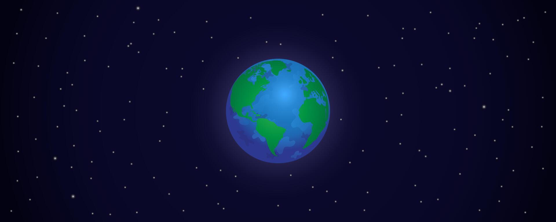 earth in space with green trees and blue oceans with stars for earth day, protect earth, nature beauty, space banner background template vector