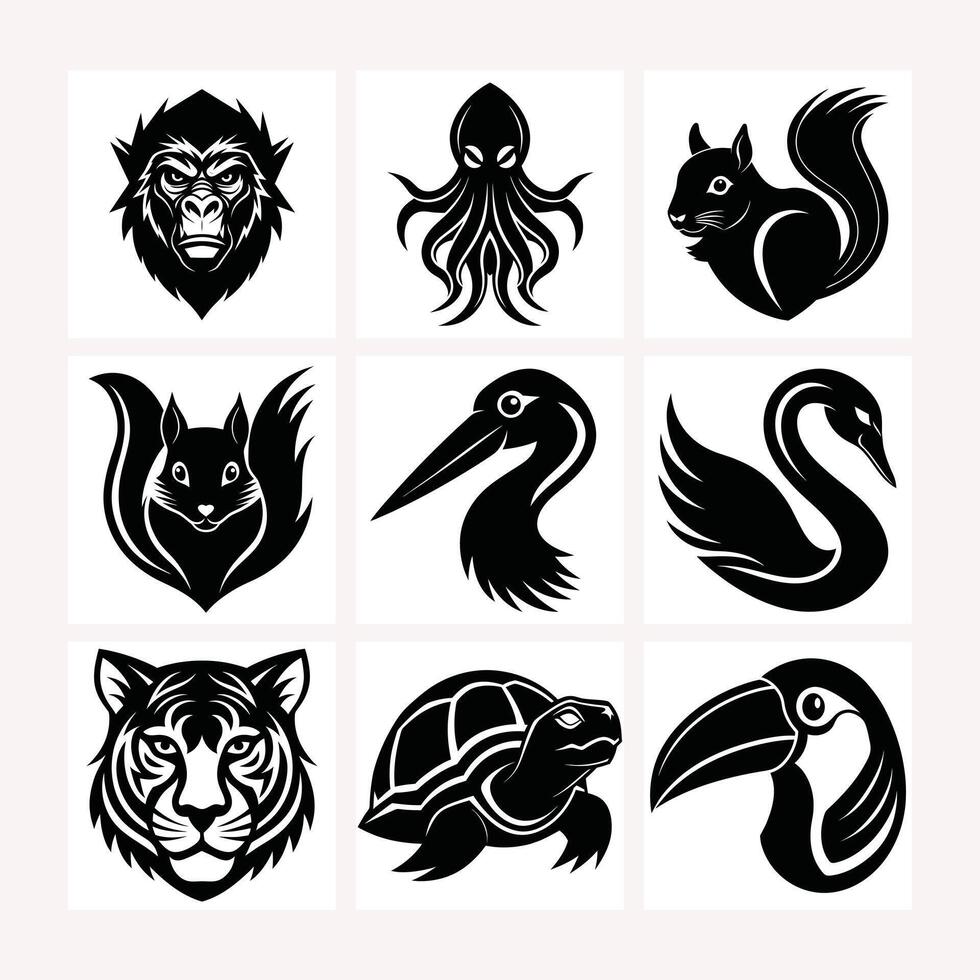 Animal logo icon bundle set silhouette vector