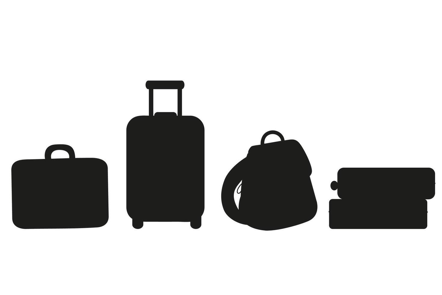 Set silhouette backpack, briefcase, trolley suitcases hand drawn. vector