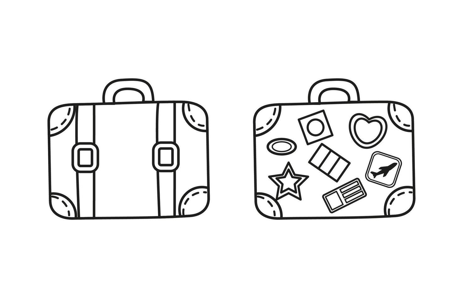 Set outline suitcases travel hand drawn. Travel bag vector