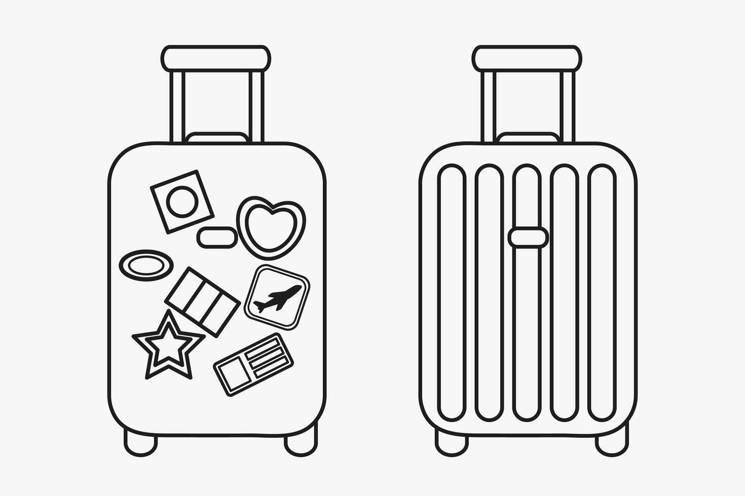 Set outline of trolley suitcases travel hand drawn. Travel bag vector