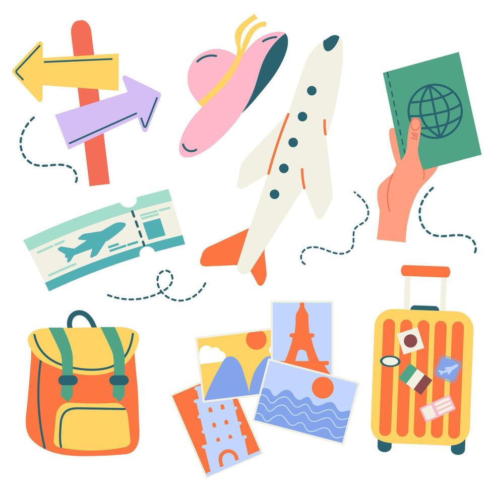Travel elements hand drawn with lettering vector