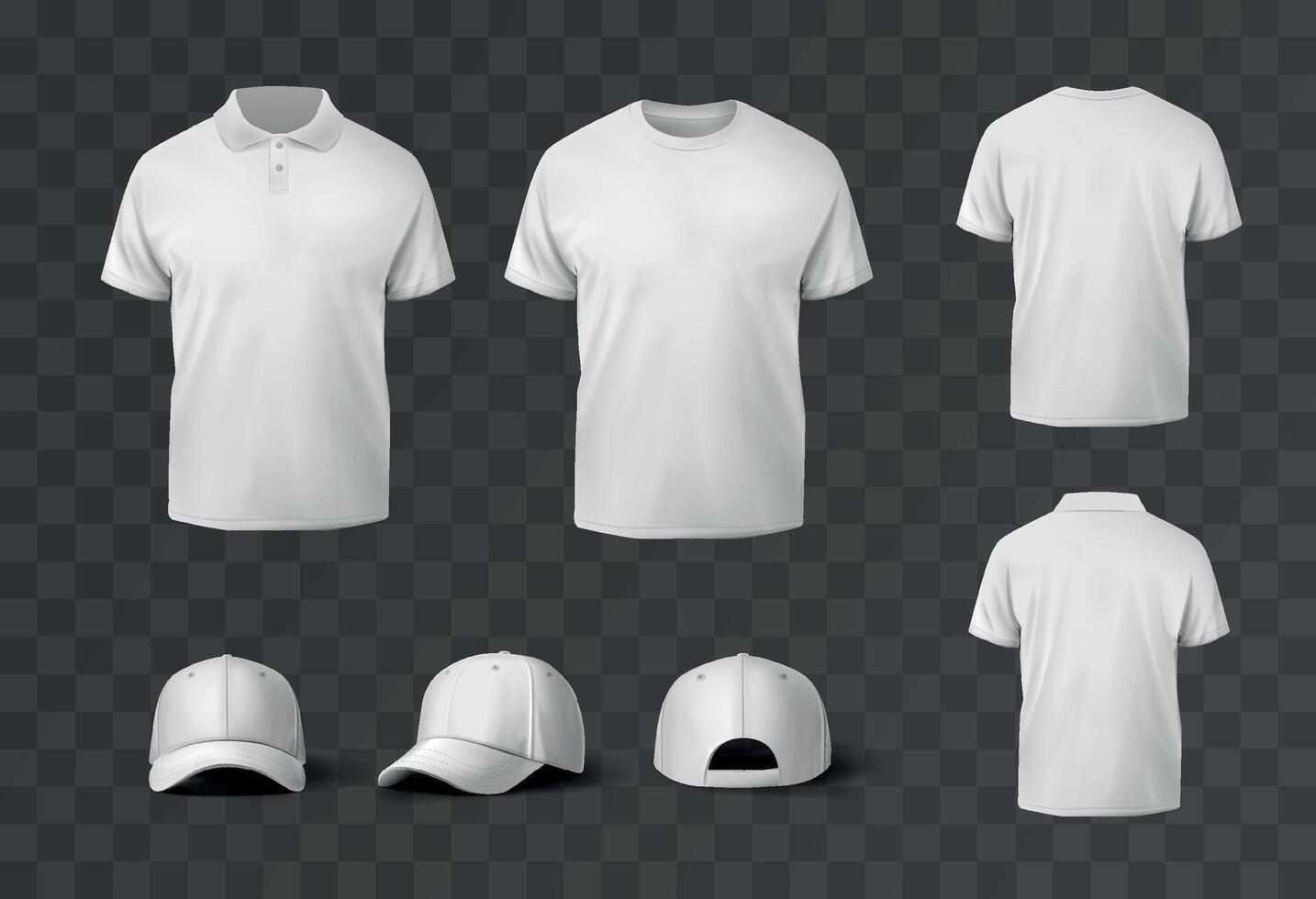 white t-shirt and baseball caps mock up.Realistic . No sleeve shirt template for designs. vector