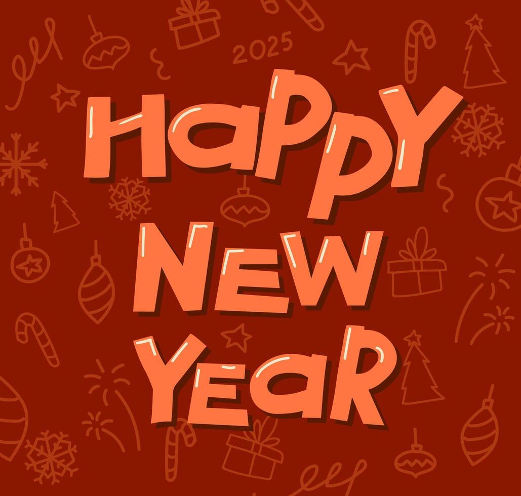 Hand lettering of Happy New Year. illustration. Cheerful handwritten font. vector