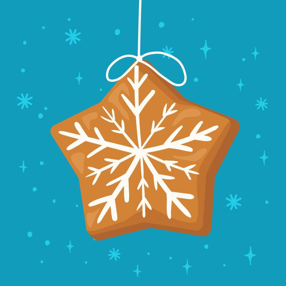 Christmas cookie in shape of star hanging on a string. Christmas decoration. illustration. vector