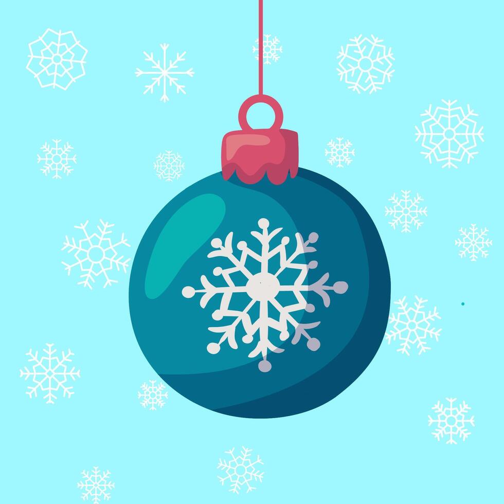 New Year decoration, bauble hanging on a tree. Snowflakes in the background. illustration. vector