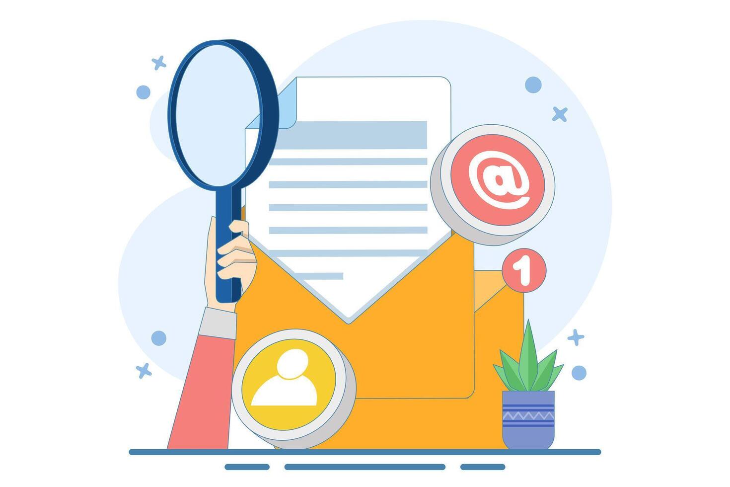 Concept of approaching target audience using email marketing, Online business strategy, Advertising, Email newsletter, sending messages, marketing materials. Design illustration. vector