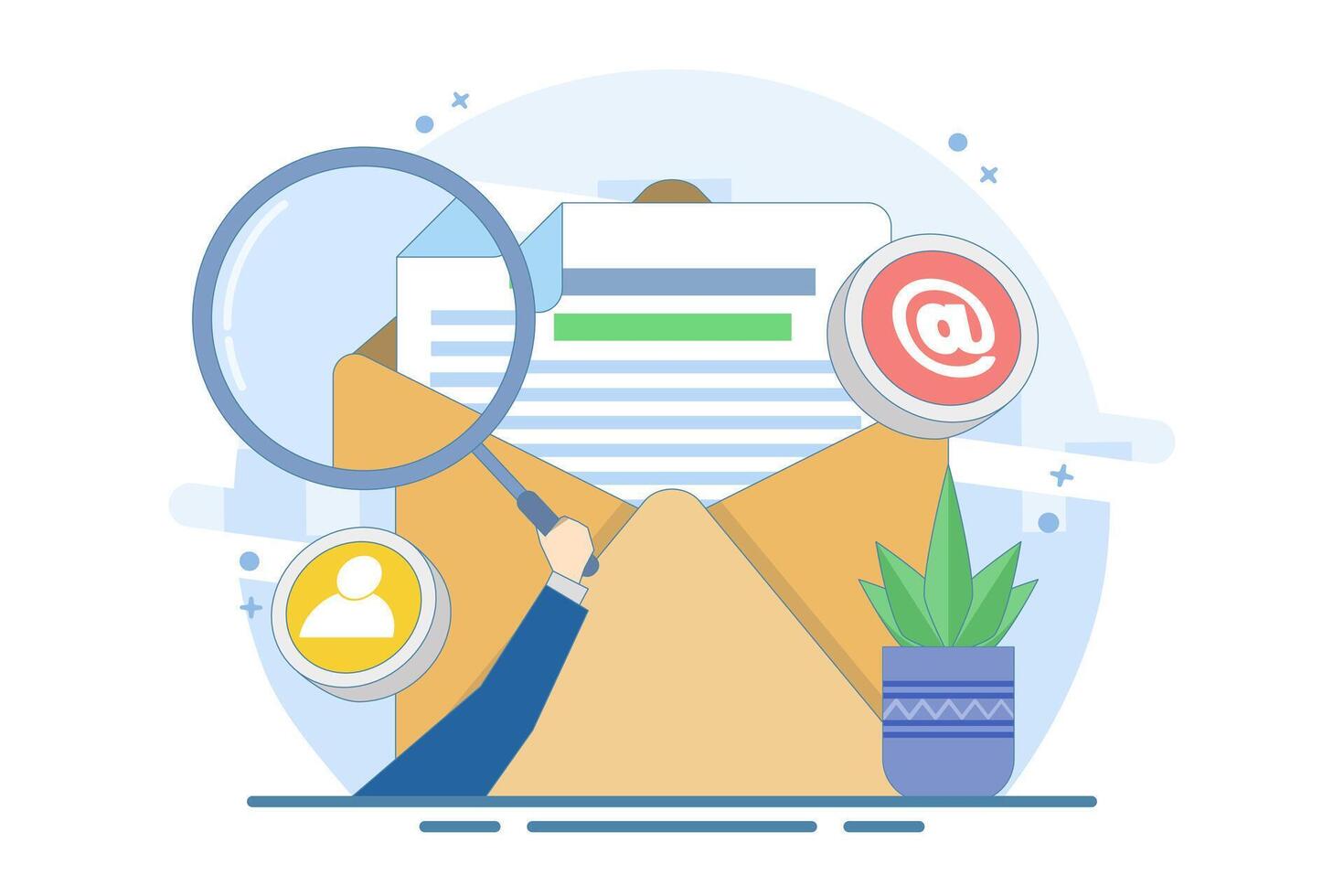 Concept of approaching target audience using email marketing, Online business strategy, Advertising, Email newsletter, sending messages, marketing materials. Flat design. vector