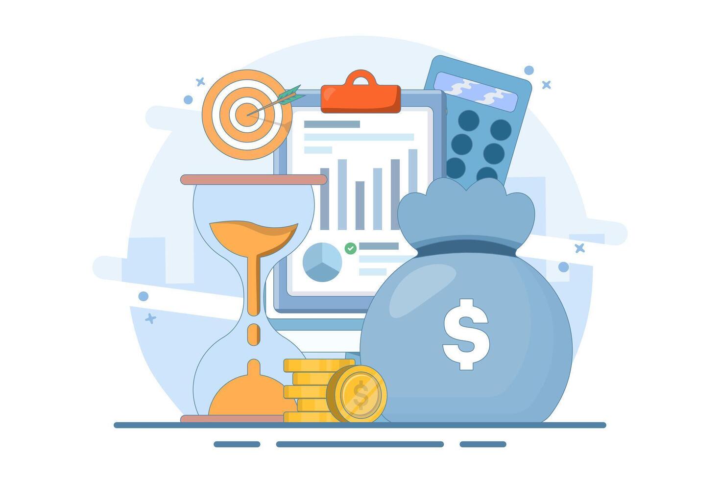 Financial Business Concept, evaluate cost and quality indicators, monitor data graphs or monitor diagram results. vector