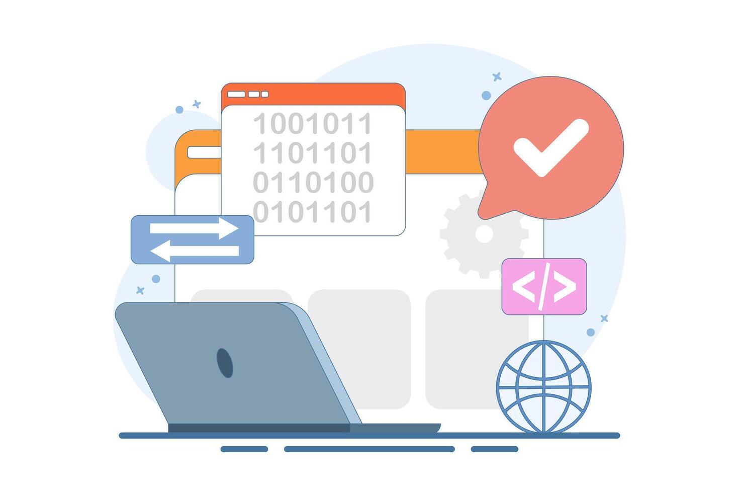Informatics Concept showing Logistics and Supply Chain Management Software Solution with Coding and Digital Technology Background. Flat Illustration on the background. vector