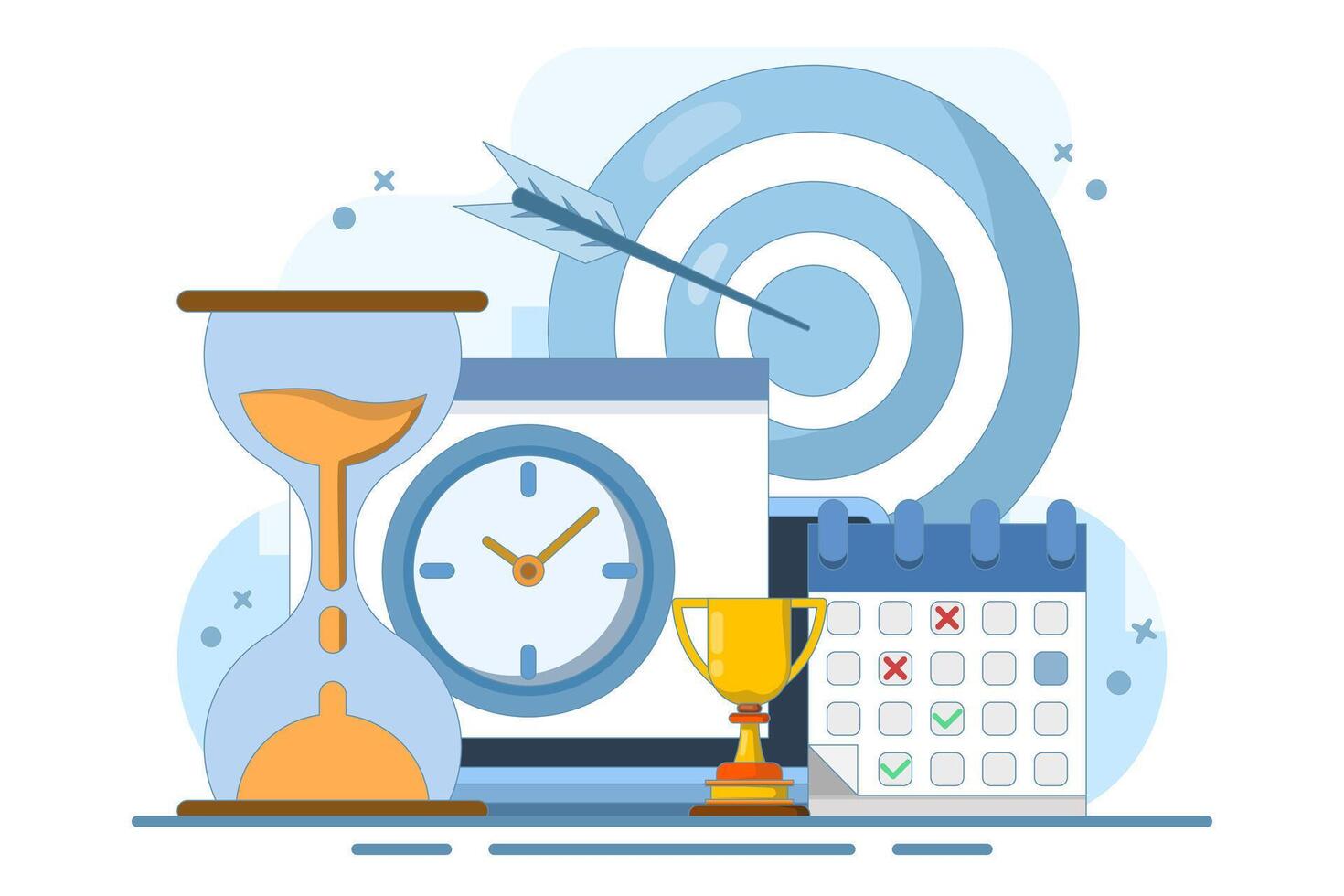 Self-Discipline and Motivation Implementation Concept. Time management, self-management, self-control, target, productivity metaphor. Modern flat cartoon style. illustration on background. vector