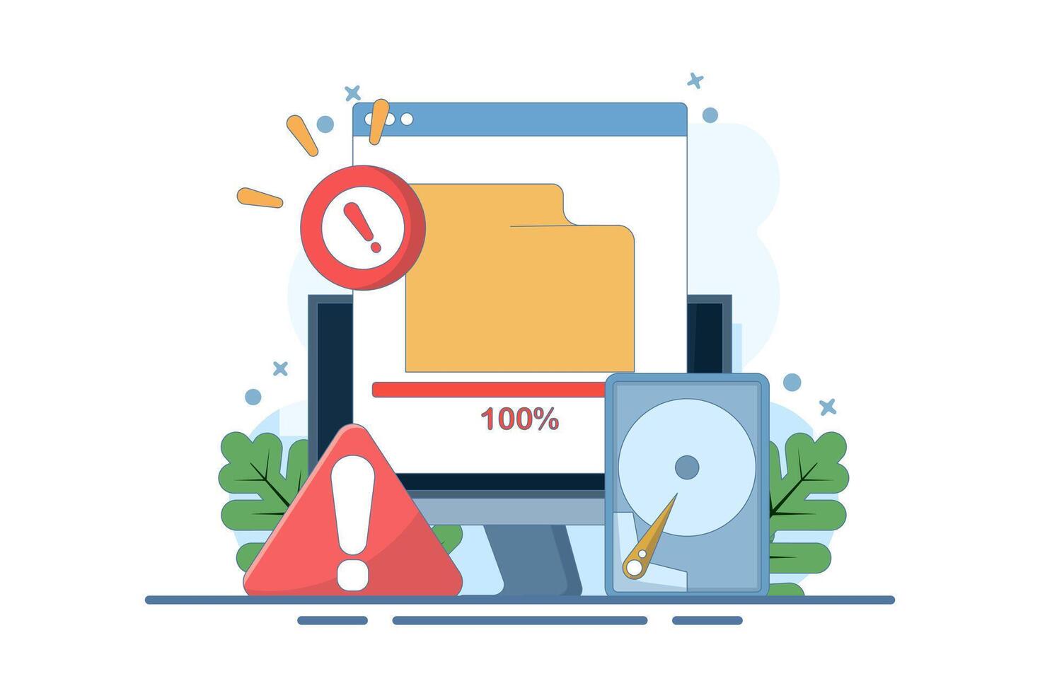 Full memory concept. File storage space is full. Can be used for landing page, template, web, homepage, poster, banner. Illustration. vector