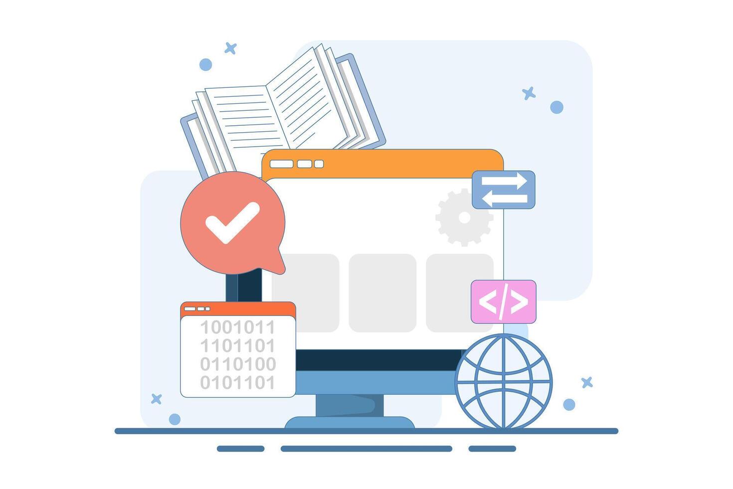 Informatics Concept showing Logistics and Supply Chain Management Software Solution with Coding and Digital Technology Background. Flat design illustration in the background. vector