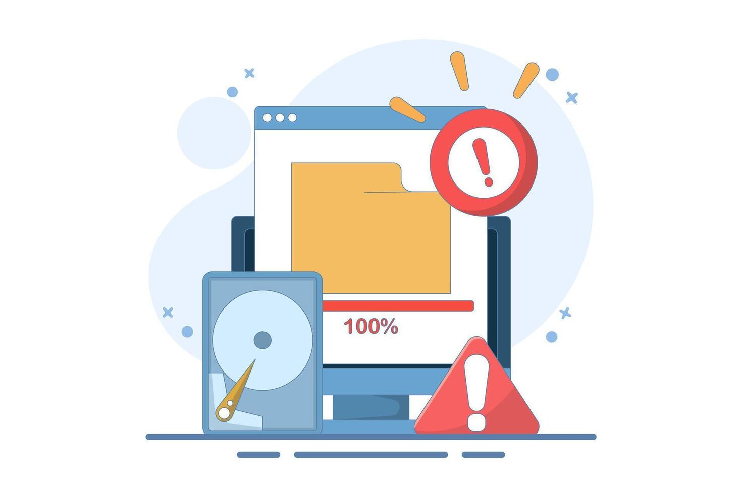 Full memory concept. File storage space is full. Can be used for landing page, template, web, homepage, poster, banner. Flat design illustration. vector