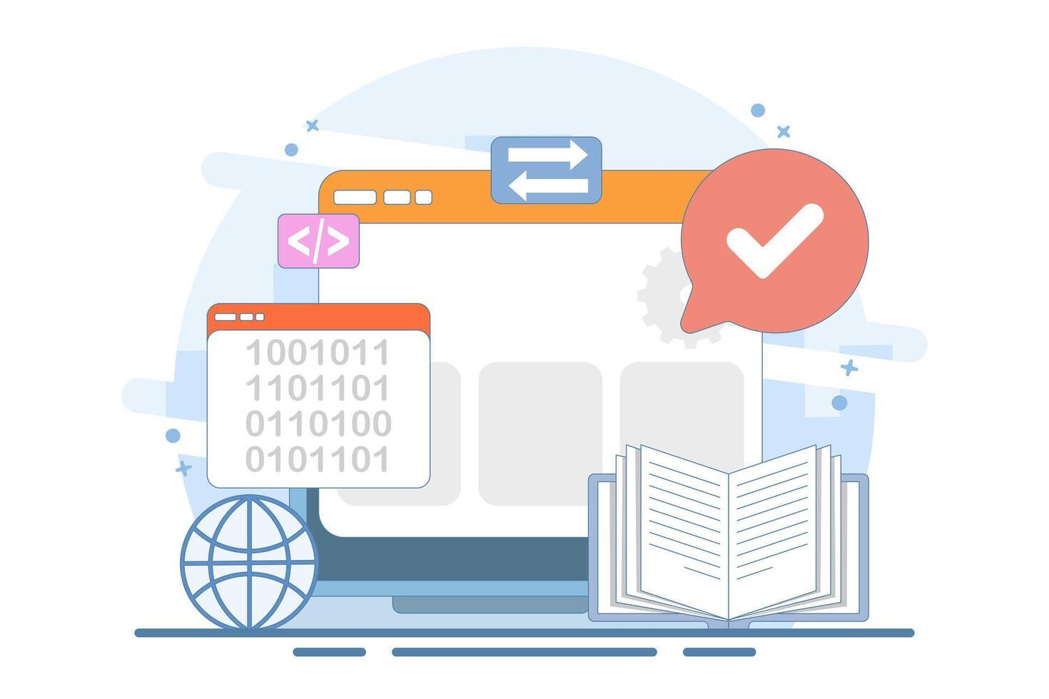 Informatics Concept showing Logistics and Supply Chain Management Software Solution with Coding and Digital Technology Background. Flat design illustration vector