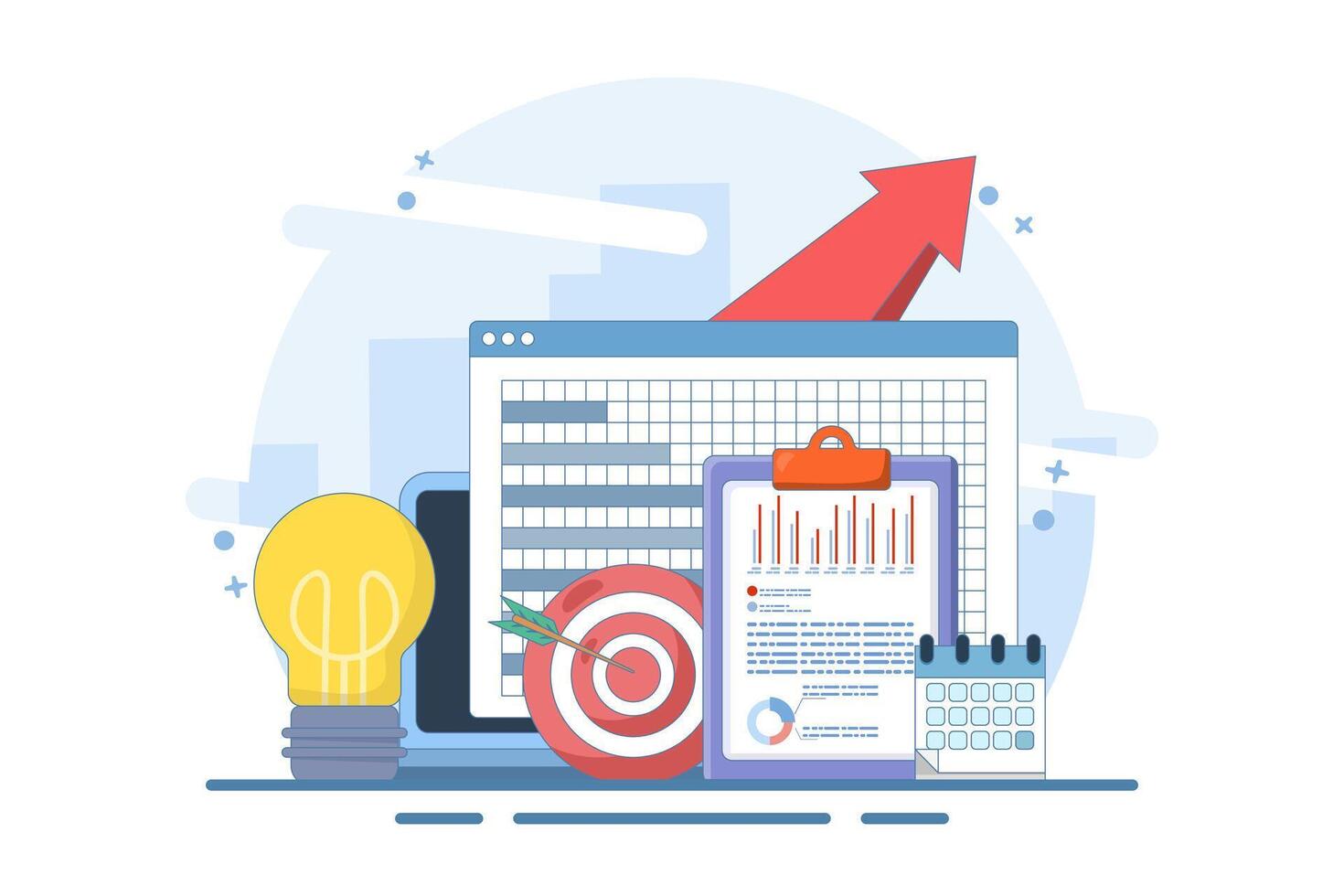 Business vision concept. Finding and realizing the company's mission. Economic research and forecast visualization. Modern flat style, mobile application. Flat illustration. vector