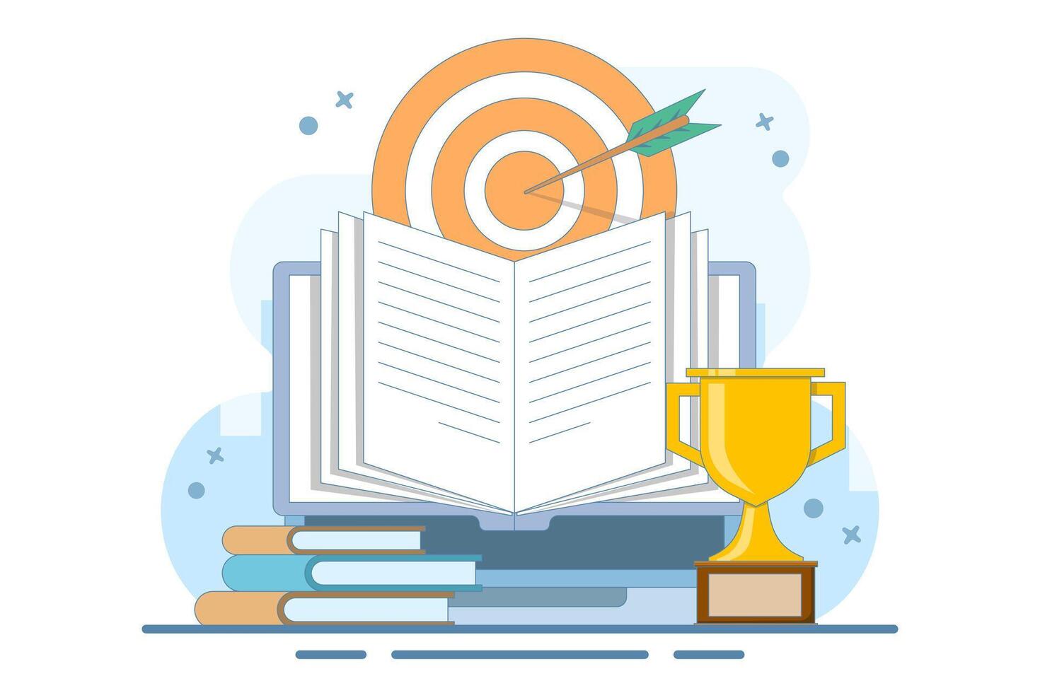 Self-development concept. Skills improvement. Self-study, online education, e-books, distance learning. Goal achievement. Modern flat cartoon style. Flat design illustration on background. vector